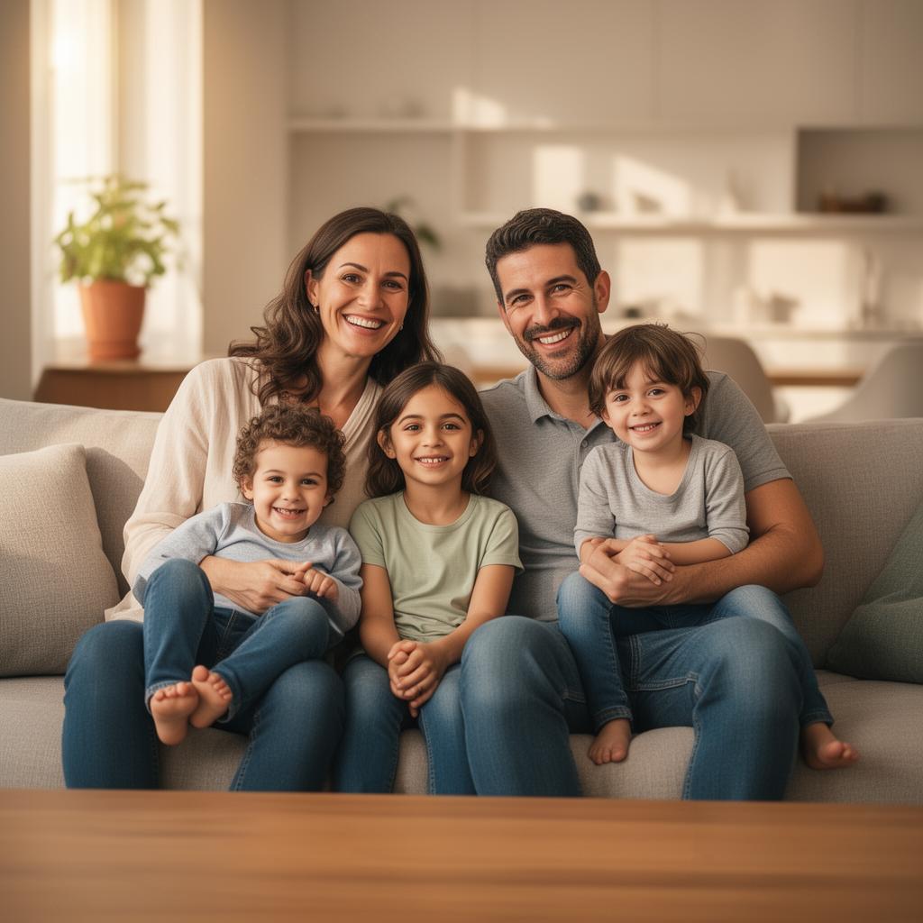 Família feliz protegida pela Seguros Simplex
